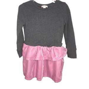 Kid's Crewcuts Grey & Pink Velvet Ruffle Long Sleeve Dress
